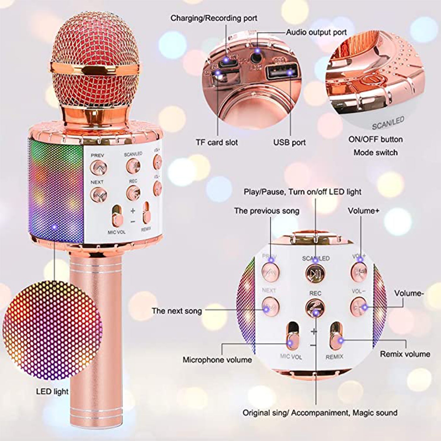 Bluetooth Karaoke Mic with Speaker – Wireless Handheld (Multicolor, 1 Pc)