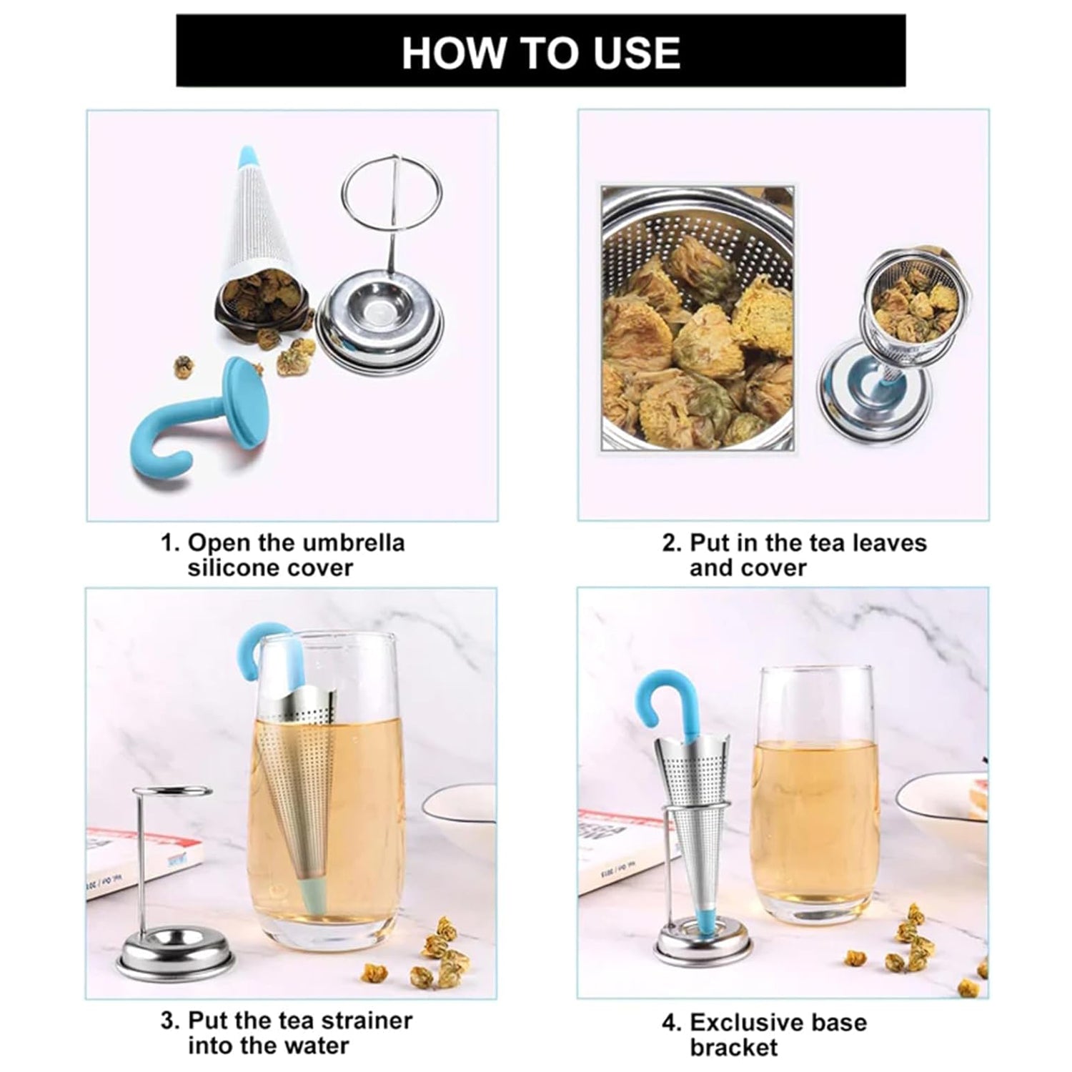 Reusable Umbrella-Shaped Silicone Tea Infuser with Tray – Fun & Functional Loose Leaf Strainer