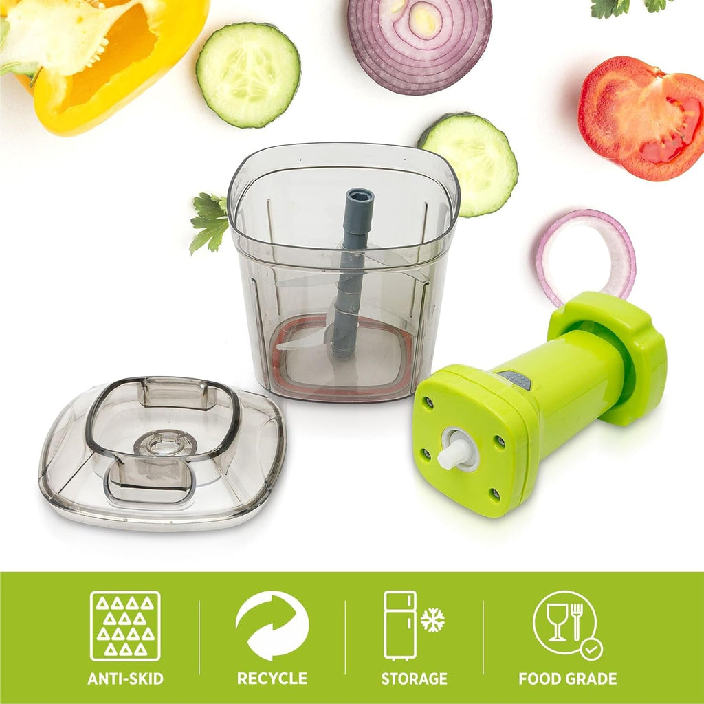 2 in 1 Push Vegetable Chopper – 1100ml Manual Cutter with 6 Stainless Steel Blades