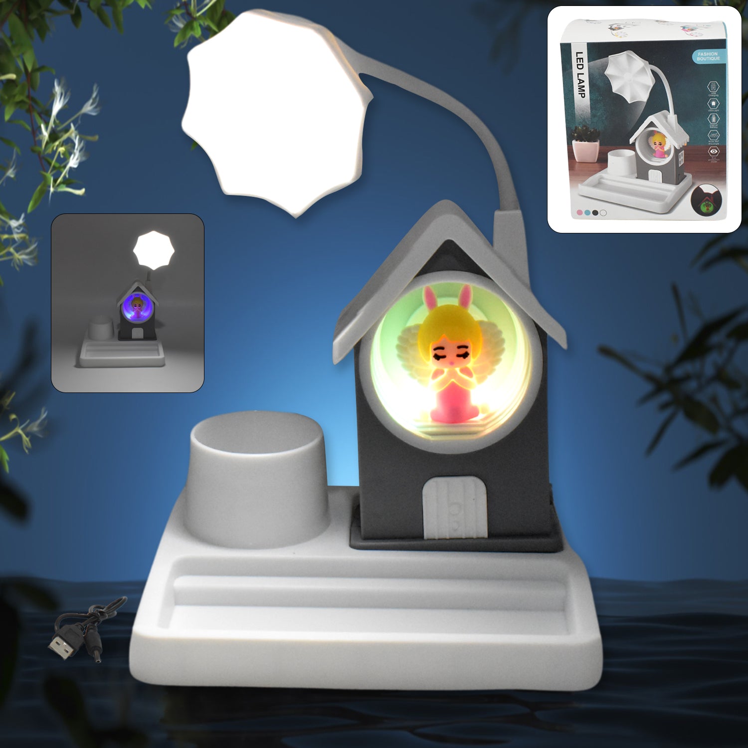 Cute Cartoon House-Shaped LED Desk Lamp – USB Rechargeable | Flexible & Multi-Color Light